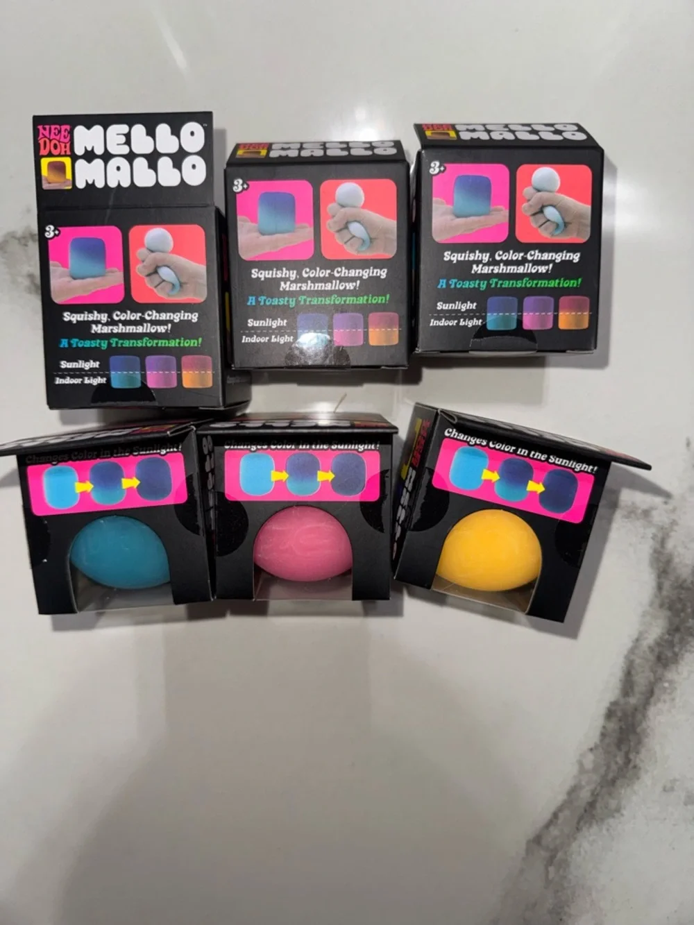 Needoh Mello mallo Squishy Sensory Toy - Pink, Blue, Yellow